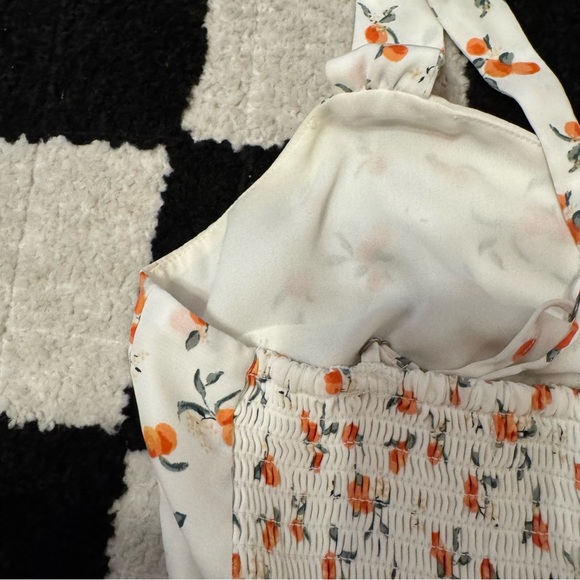 A&F Cinch Front White Peach Print Midi Dress Size Small - Picture 8 of 9